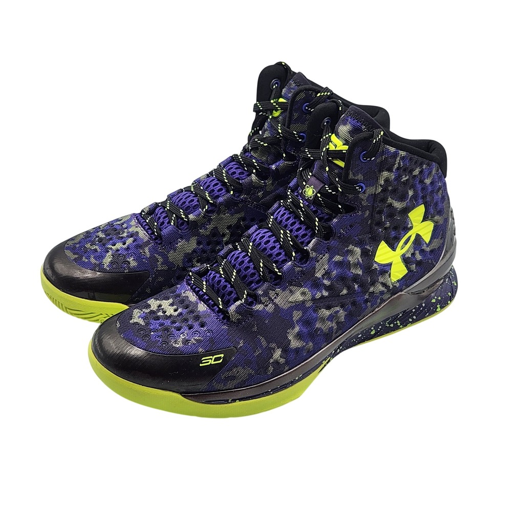 Under Armour Curry 1 Dark Matter Mens 12 Purple Yellow Basketball Shoes 2015‎